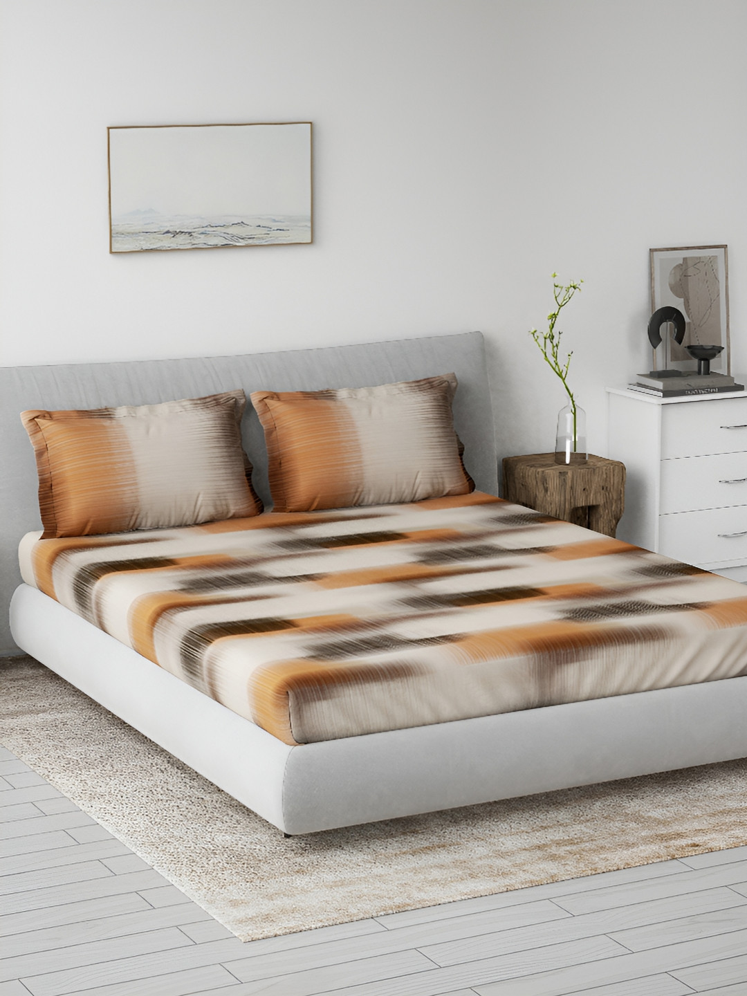 

DDecor Brown & Beige Cotton144 TC Queen Bedsheet with 2 Pillow Covers