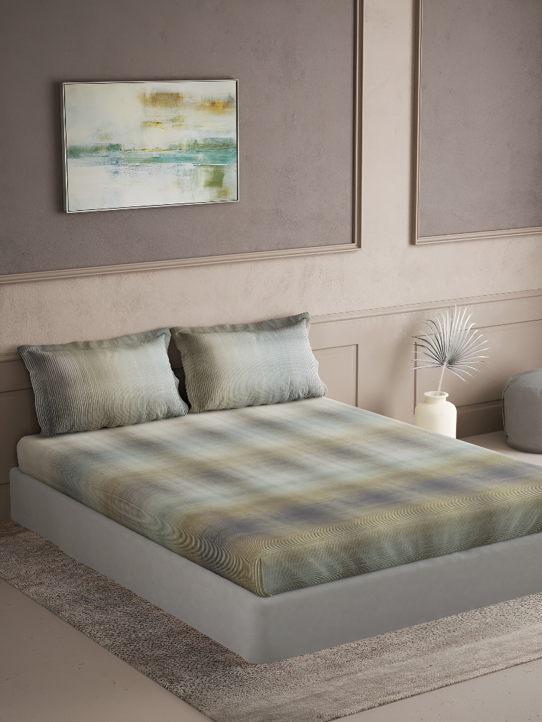 

DDecor Grey & Beige Geometric Cotton180 TC King Bedsheet with 2 Pillow Covers