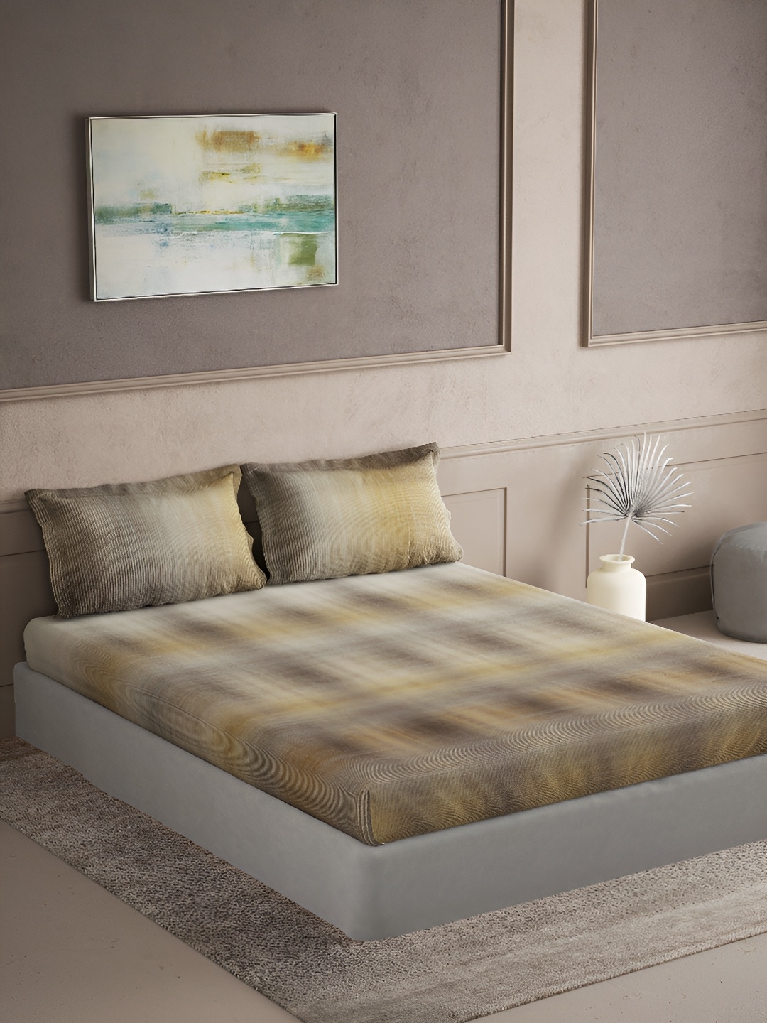 

DDecor Yellow & Brown Printed Cotton 180 TC King Bedsheet with 2 Pillow Covers