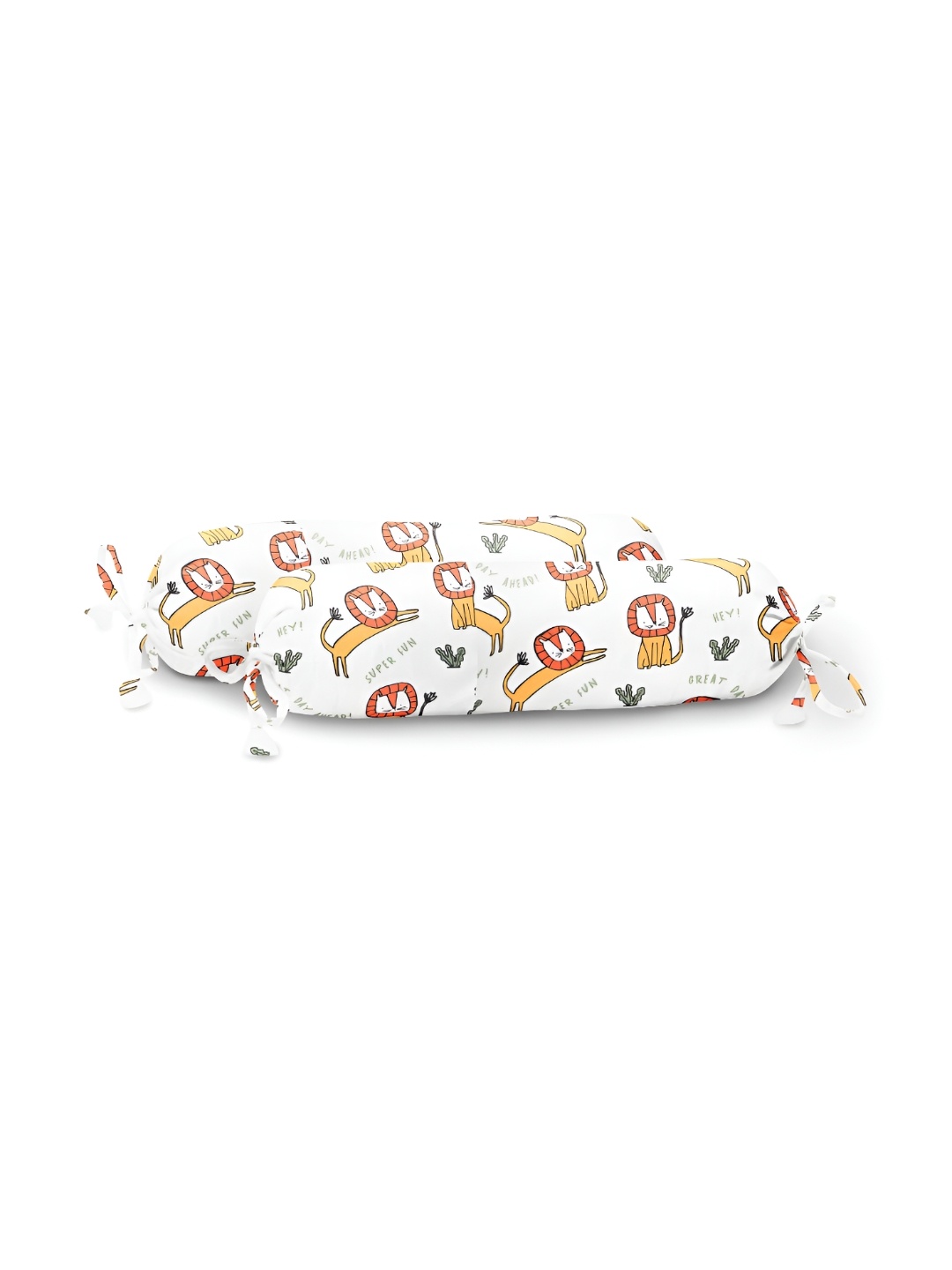 

THE BABY ATELIER 2-Pcs White & Orange Coloured Lion Printed Cotton Bolster Covers