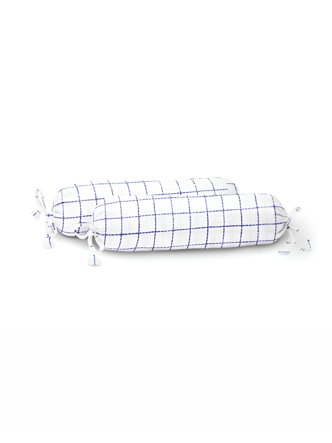 

THE BABY ATELIER 2-Pcs White & Blue Checked Cotton Bolster Covers