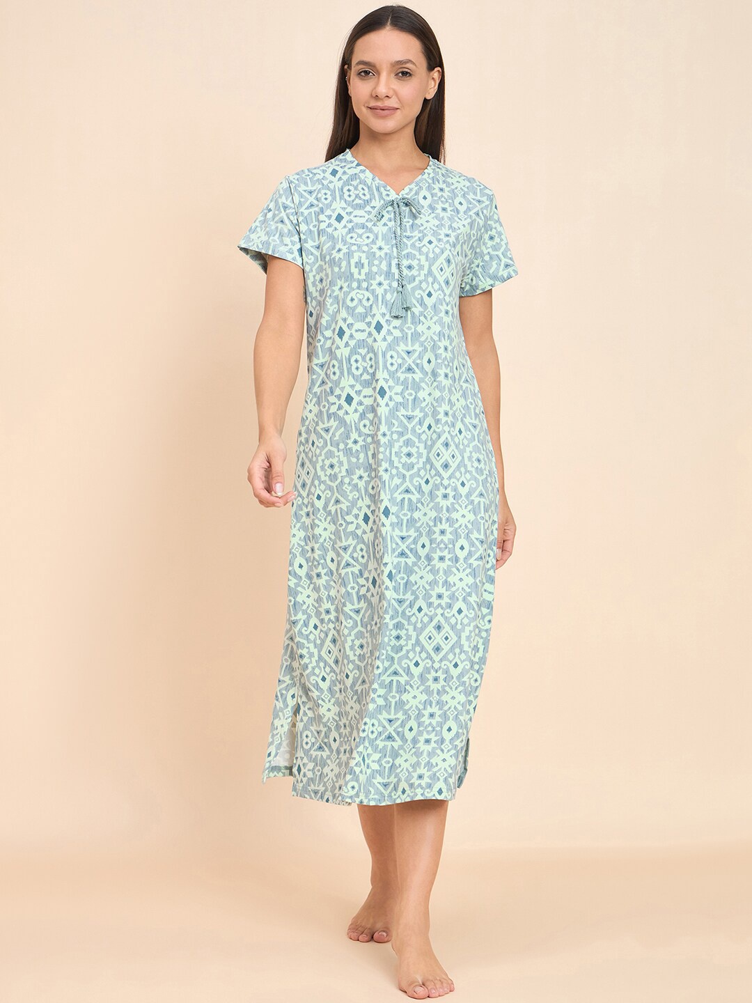 

Sweet Dreams Green Ethnic Motifs Printed Nightdress