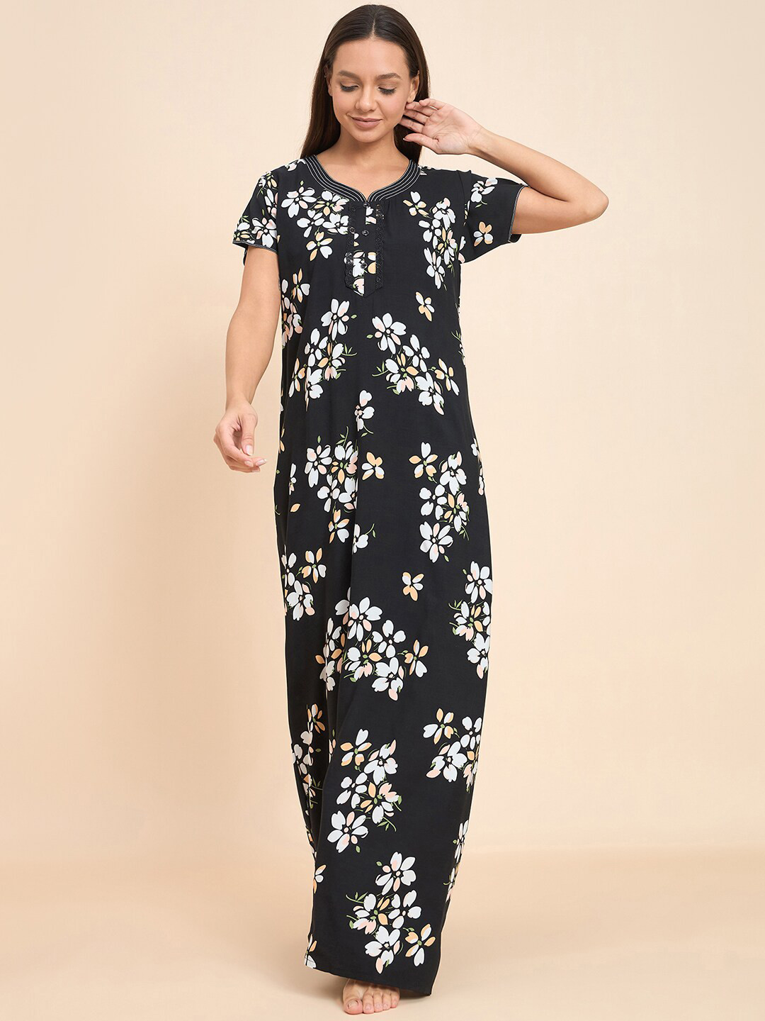 

Sweet Dreams Black Floral Printed Maxi Nightdress