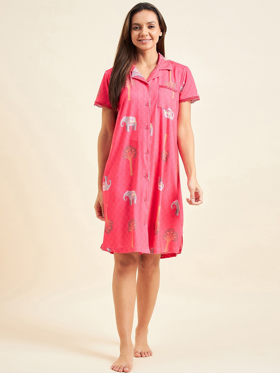 

Sweet Dreams Pink Graphic Printed Shirt Nightdress