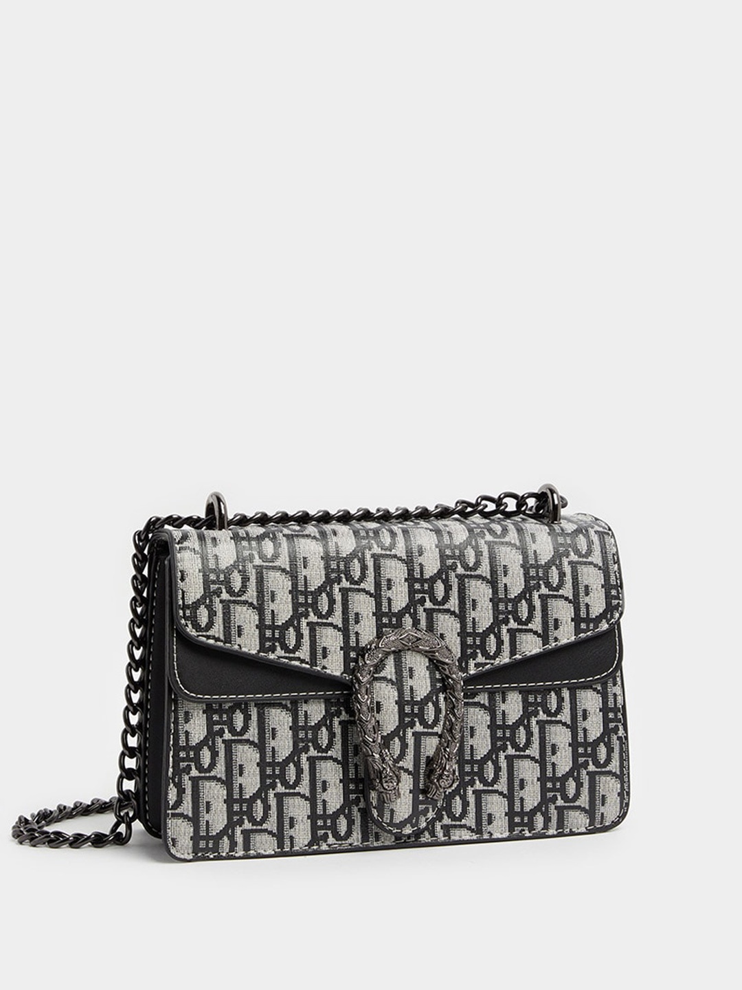 

Styli Women Black Elegant Horseshoe Detail Flap Over Shoulder Bag