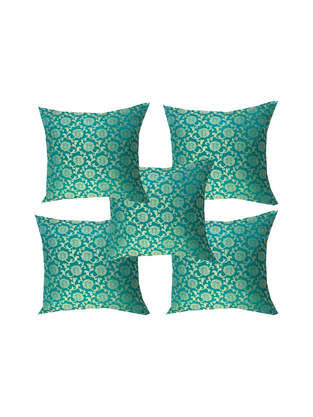 

Pink Parrot Green & Gold Toned 5 Pieces Floral Square Cushion Covers