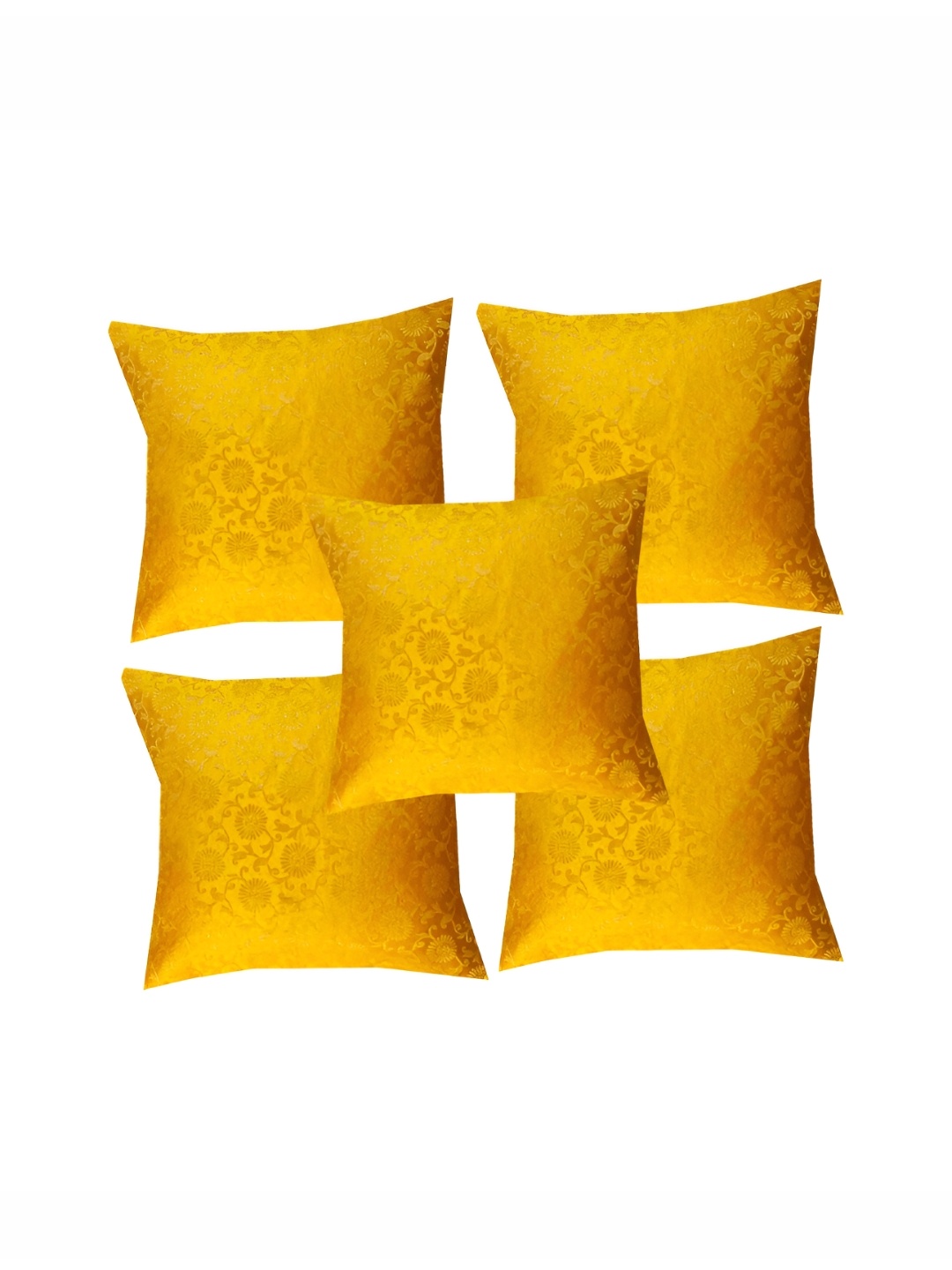 

Pink Parrot Yellow & Gold-Toned 5 Pcs Geometric Square Cushion Covers