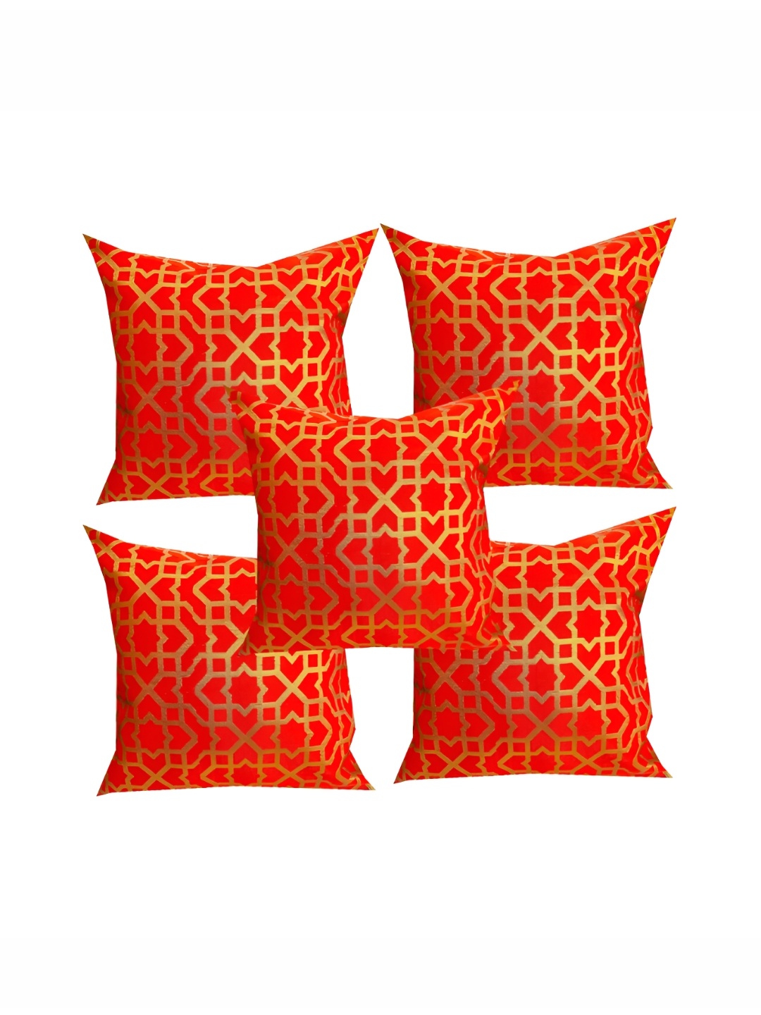 

Pink Parrot Orange & Gold-Toned 5 Pieces Abstract Square Cushion Covers