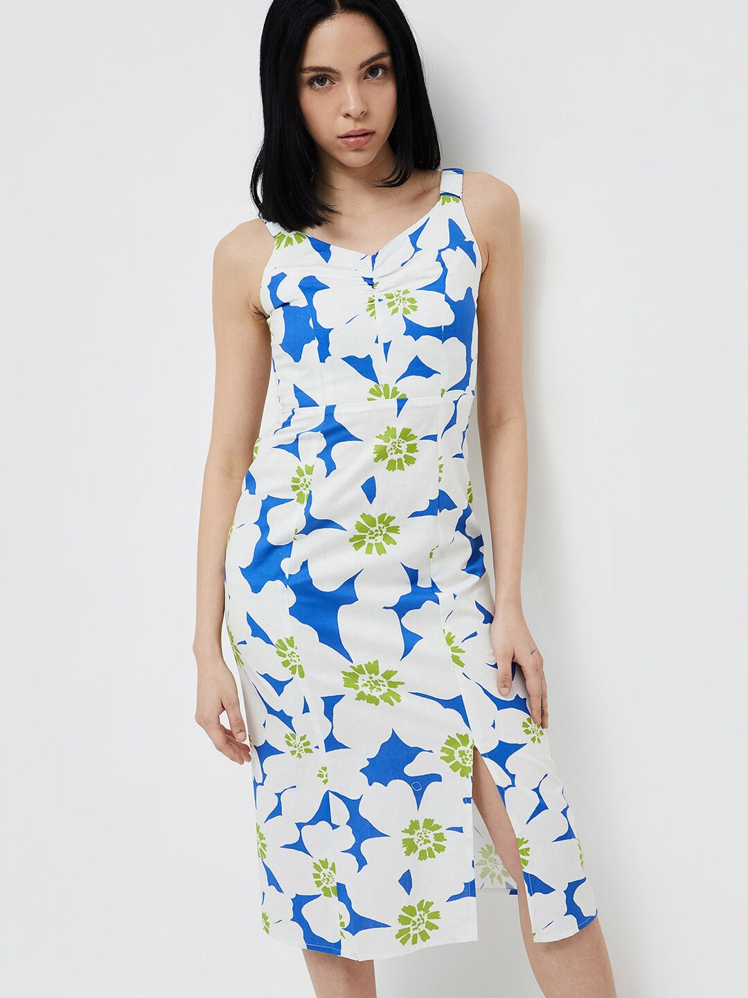 

Ginger by Lifestyle Floral Print Linen A-Line Dress, Blue
