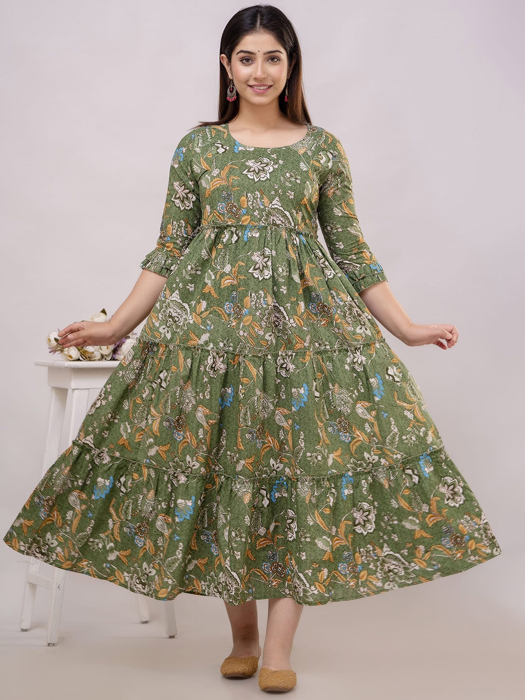 

VARICOS Women Floral Printed Flared Sleeves Maternity Anarkali Kurta, Green
