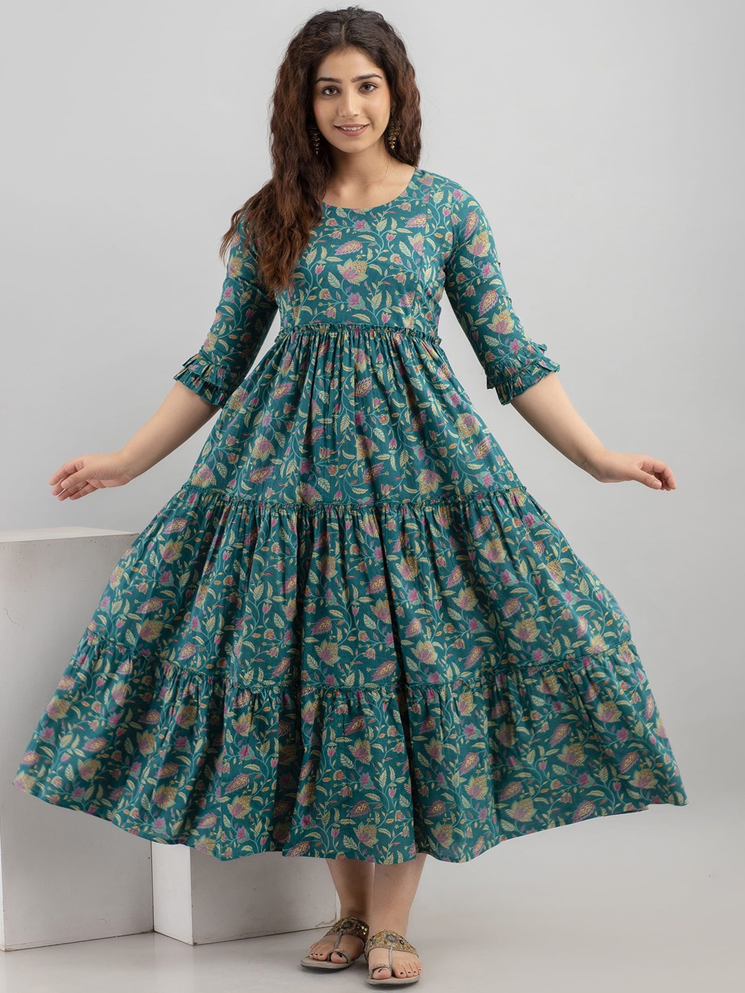 

VARICOS Women Paisley Yoke Design Maternity Anarkali Kurta, Green
