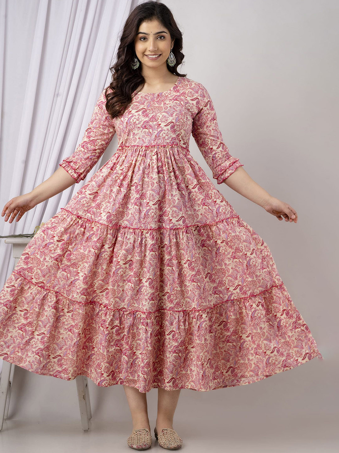 

VARICOS Women Ethnic Motifs Yoke Design Maternity Anarkali Kurta, Pink