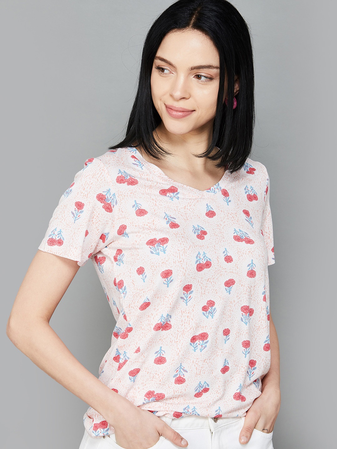 

Colour Me by Melange Women Printed Applique T-shirt, Pink