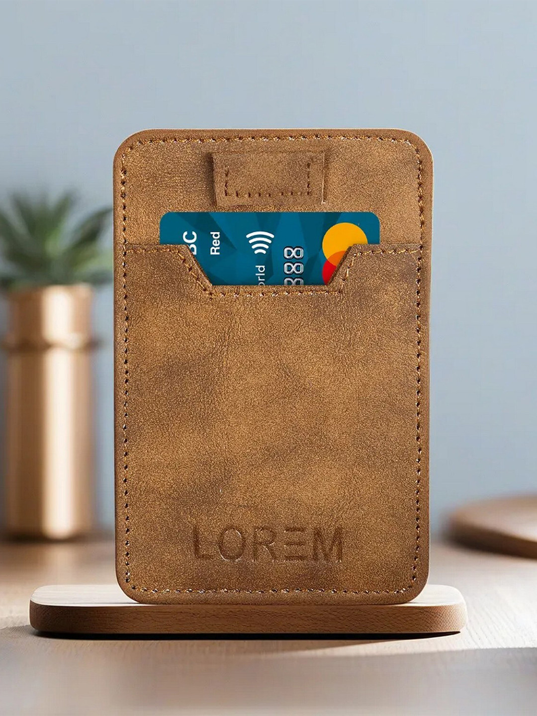 

LOREM Unisex Typography Printed Cut Work Card Holder, Coffee brown