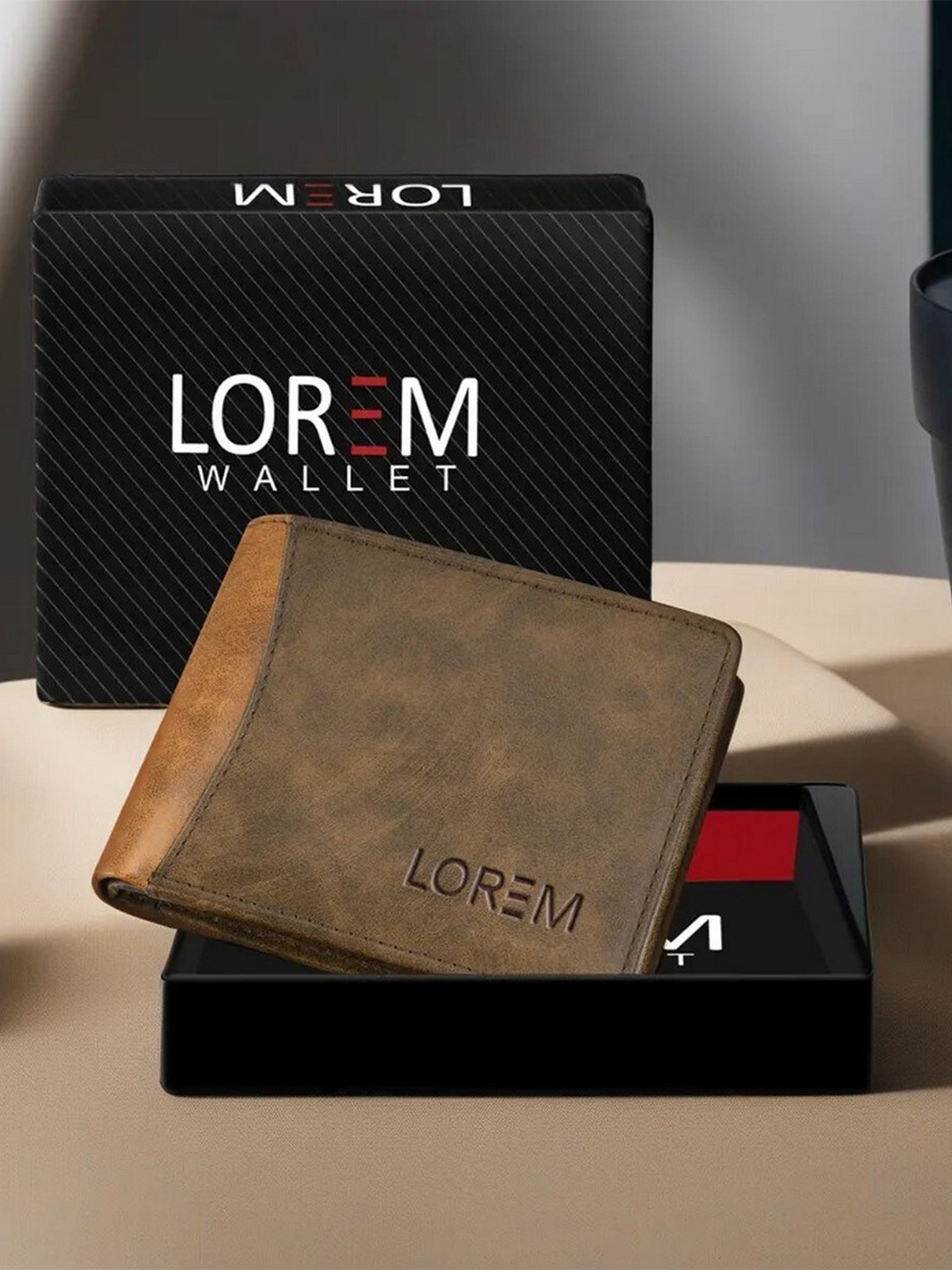 

LOREM Men Typography Textured Two Fold Wallet With SIM Card Holder, Brown