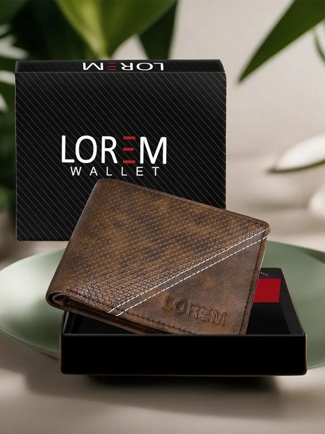 

LOREM Men Textured Two Fold Wallet with SIM Card Holder, Brown
