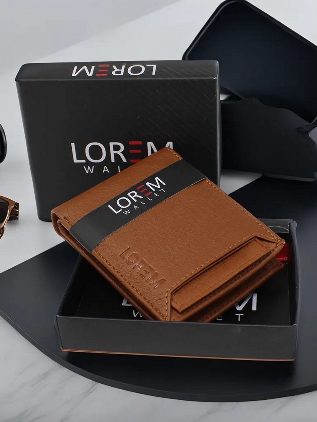 

LOREM Men Textured Synthetic Leather Two Fold Wallet with SIM Card Holder, Tan