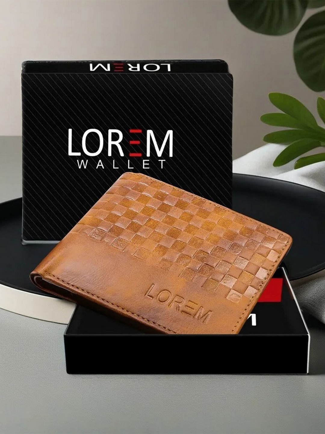 

LOREM Men Checked Two Fold Wallet with SIM Card Holder, Beige