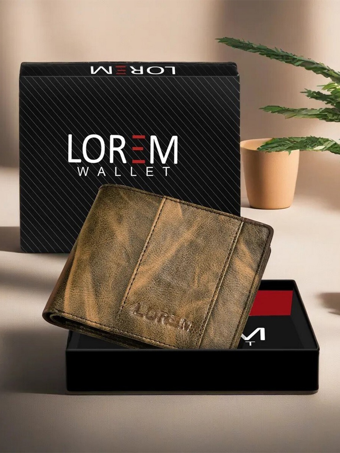 

LOREM Men Textured Two Fold Wallet, Brown