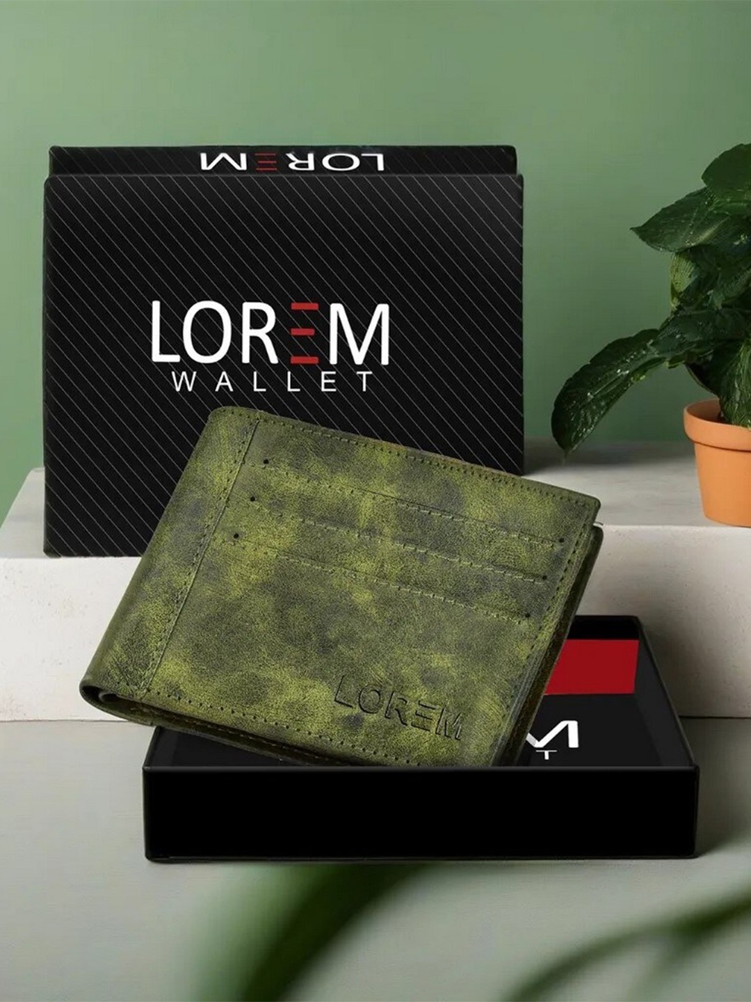 

LOREM Men Textured Two Fold Wallet, Green
