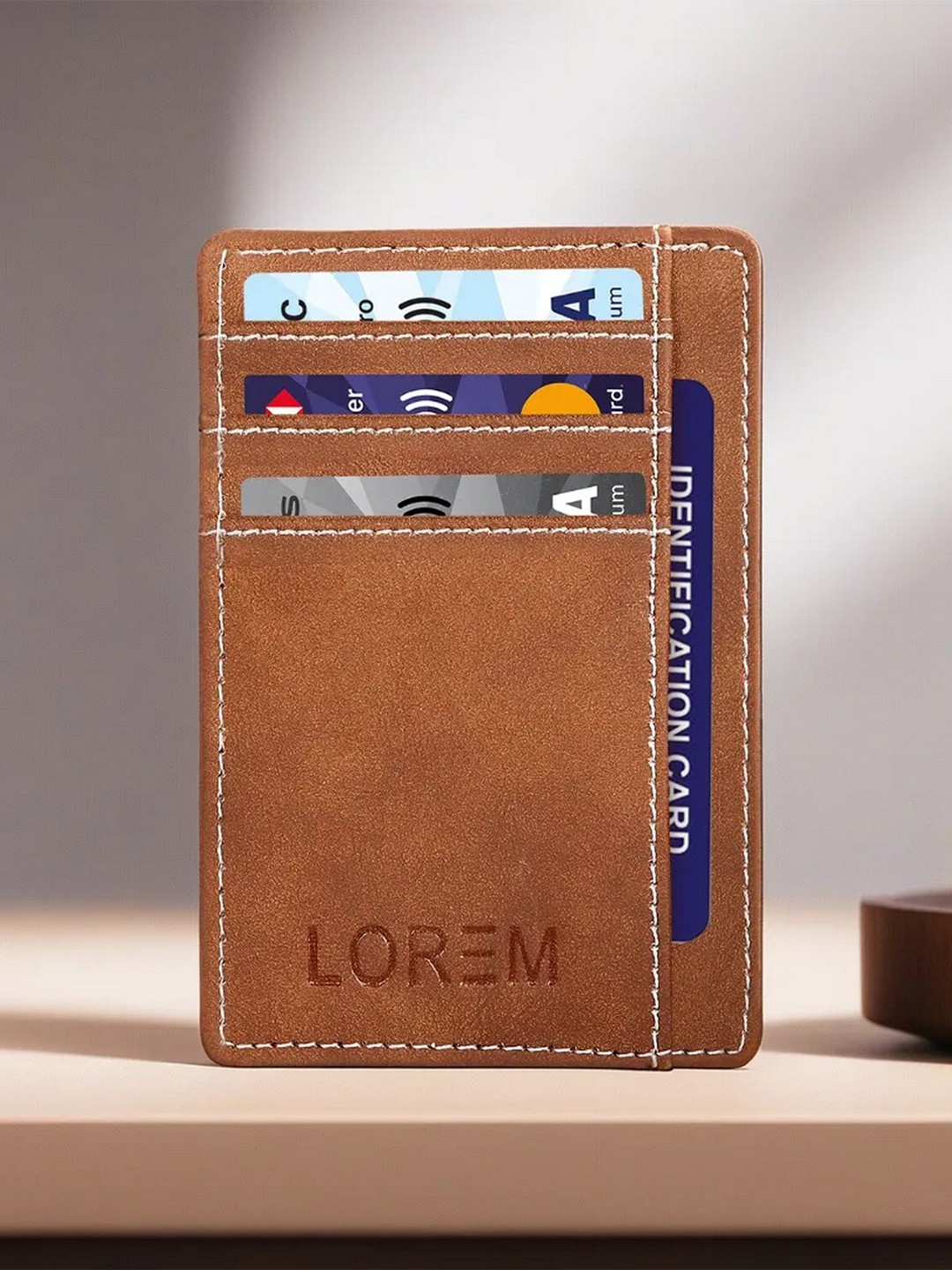 

LOREM Unisex Textured Cut Work Card Holder, Tan