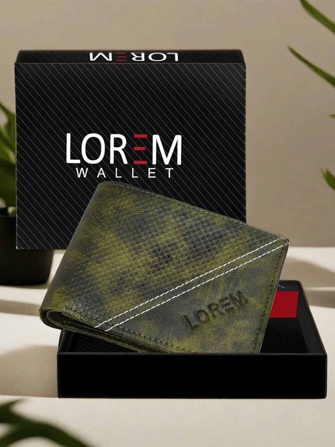 

LOREM Men Textured Two Fold Wallet, Green