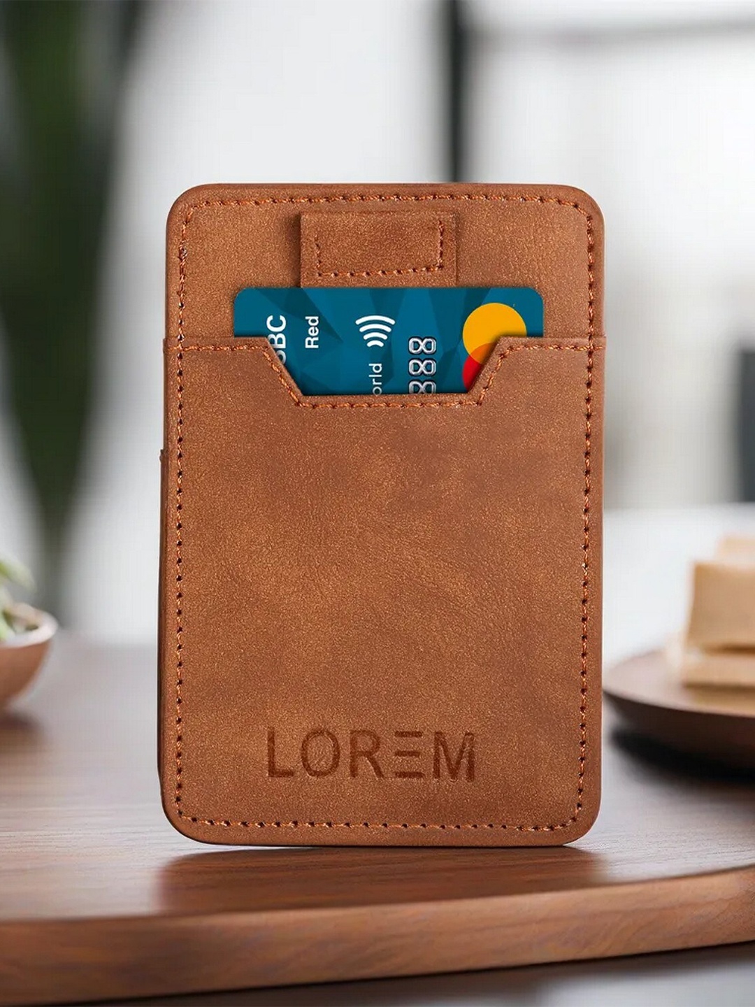 

LOREM Unisex Textured Card Holder, Tan