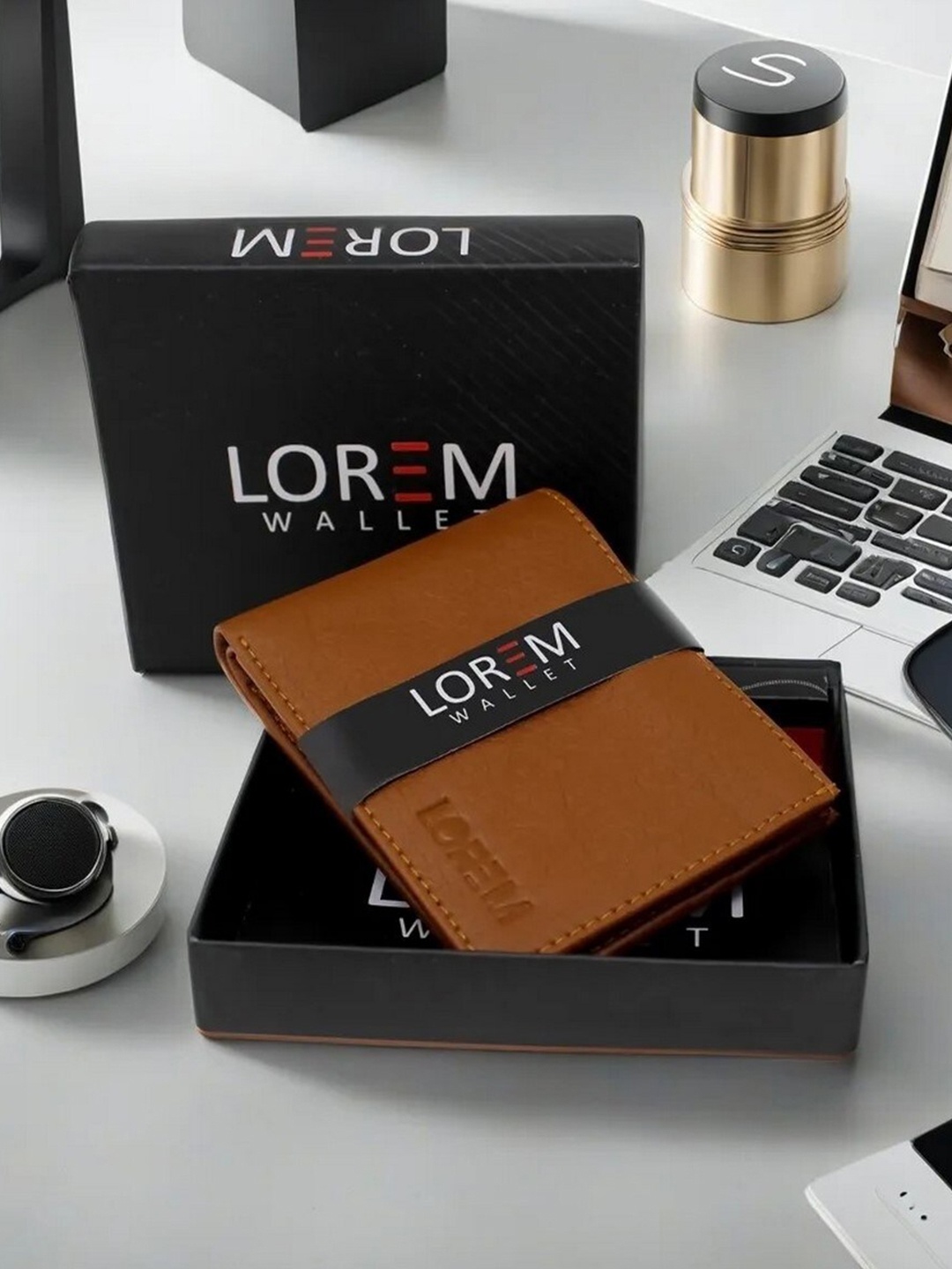 

LOREM Men Synthetic Leather Two Fold Wallet with SIM Card Holder, Tan