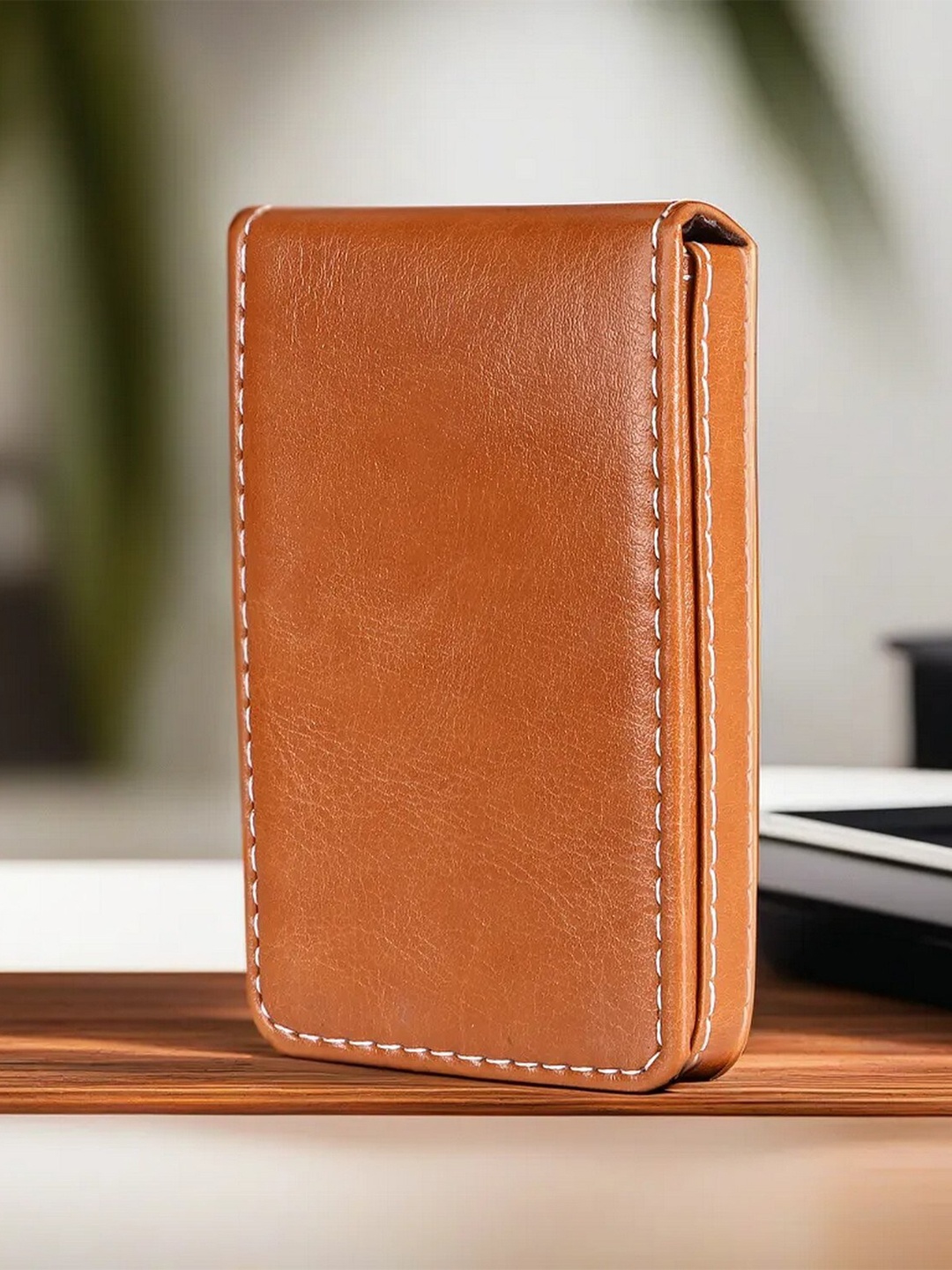 LOREM Unisex Textured Cut Work Card Holder, Tan