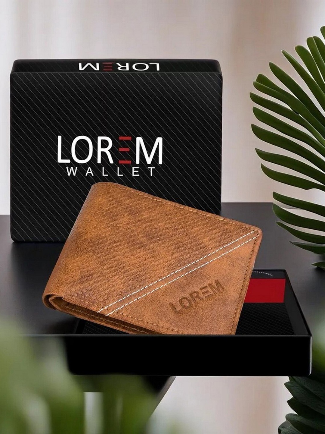 

LOREM Men Textured Two Fold Wallet With SIM Card Holder, Beige