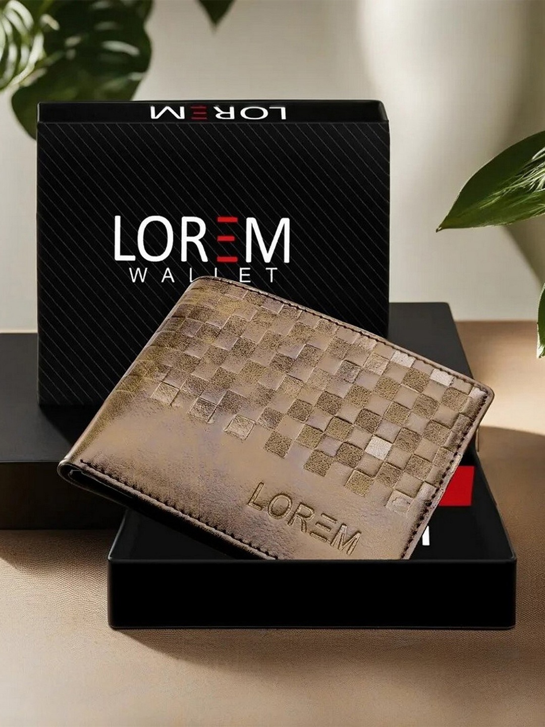 

LOREM Men Geometric Textured Two Fold Wallet with SIM Card Holder, Brown