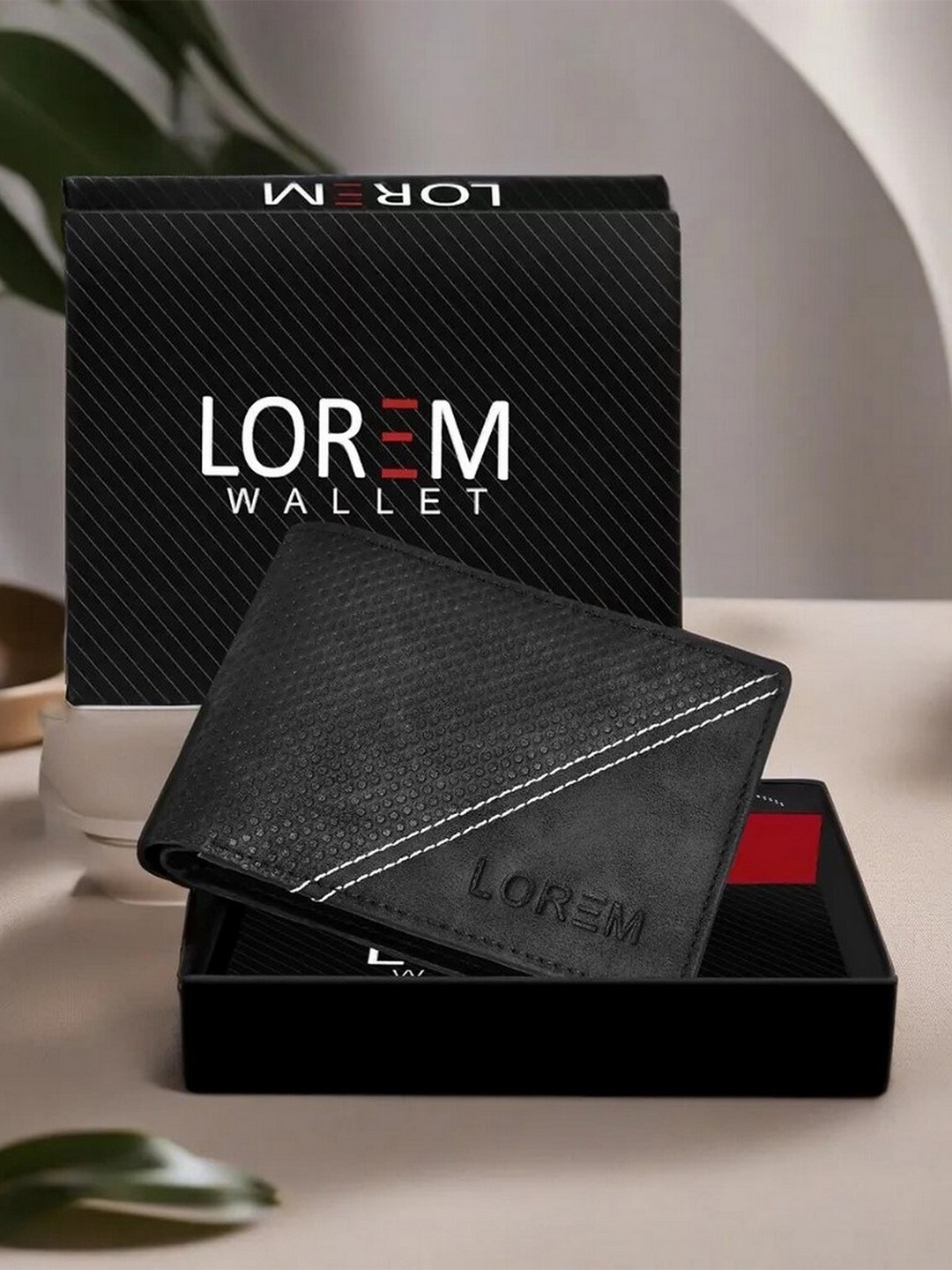 

LOREM Men Textured Two Fold Wallet with SIM Card Holder, Black