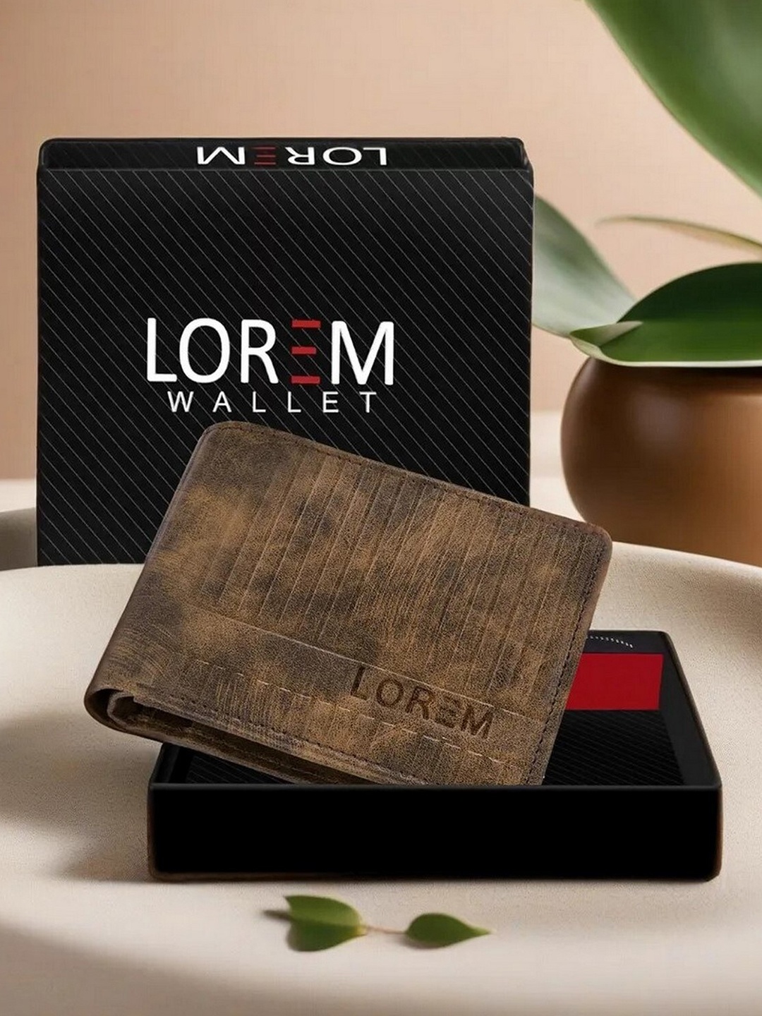 

LOREM Men Textured Two Fold Wallet with SIM Card Holder, Brown