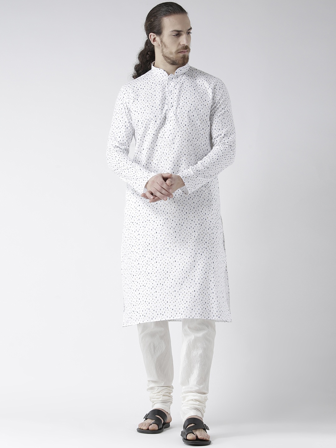 

DEYANN Men White & White Printed Kurta with Pyjamas