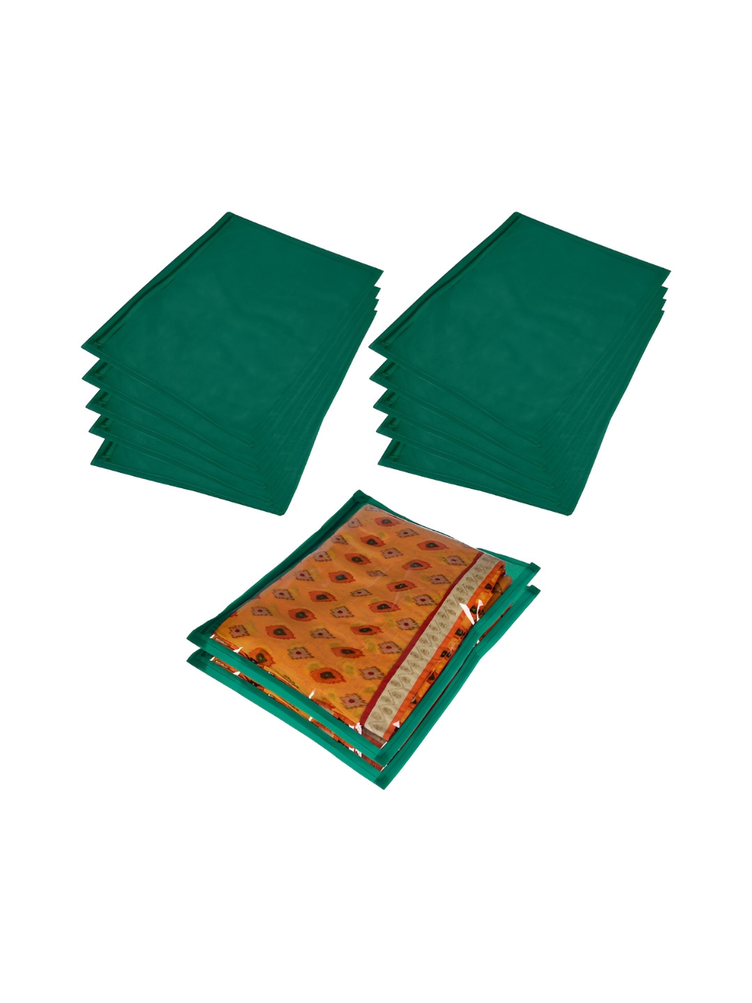 

Kuber Industries Green 12 Pieces Reusable Saree Organisers With Zip Closure