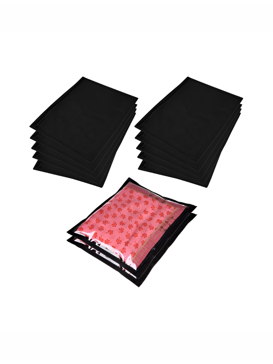 

Kuber Industries Black 12 Pieces Reusable Saree Organisers With Zip Closure