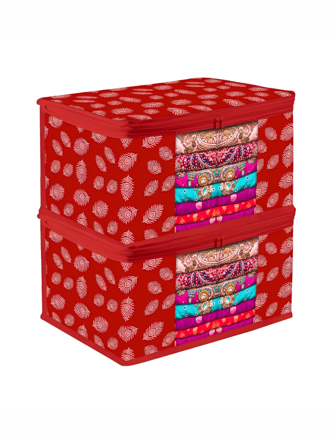 

Kuber Industries Red & White 2 Pieces Reusable Drawer Organisers