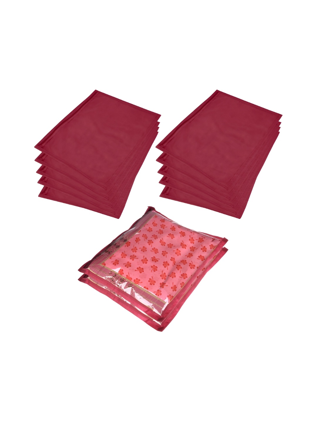 

Kuber Industries Maroon 12 Pieces Reusable Saree Organisers With Zip Closure