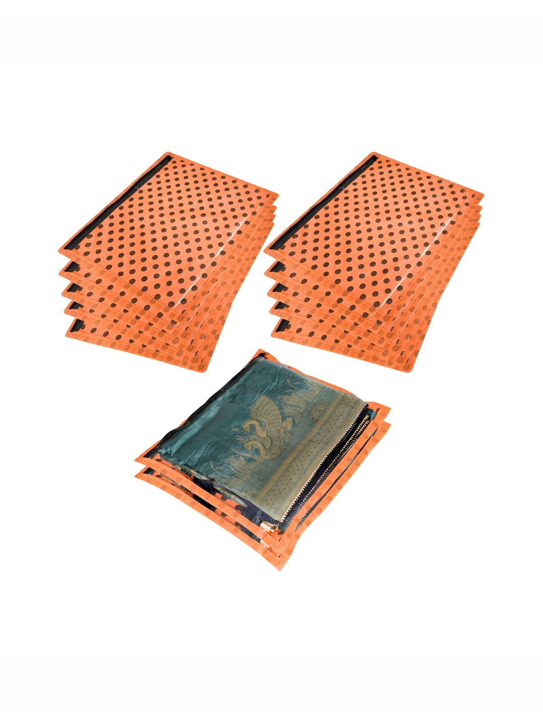 

Kuber Industries Orange & Black 12 Pieces Printed Reusable Saree Organisers