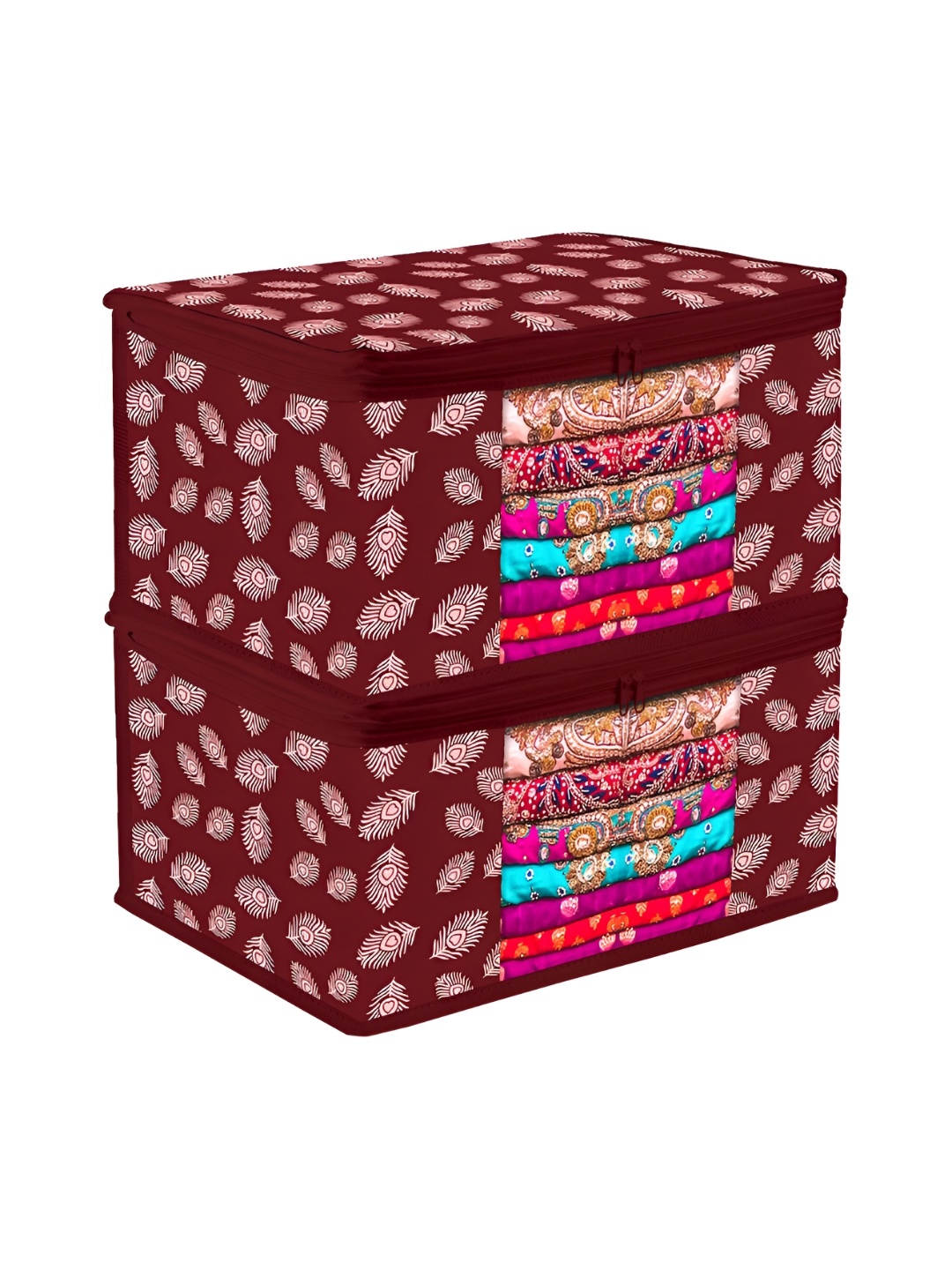 

Kuber Industries Maroon 2 Pieces Reusable Saree Organiser