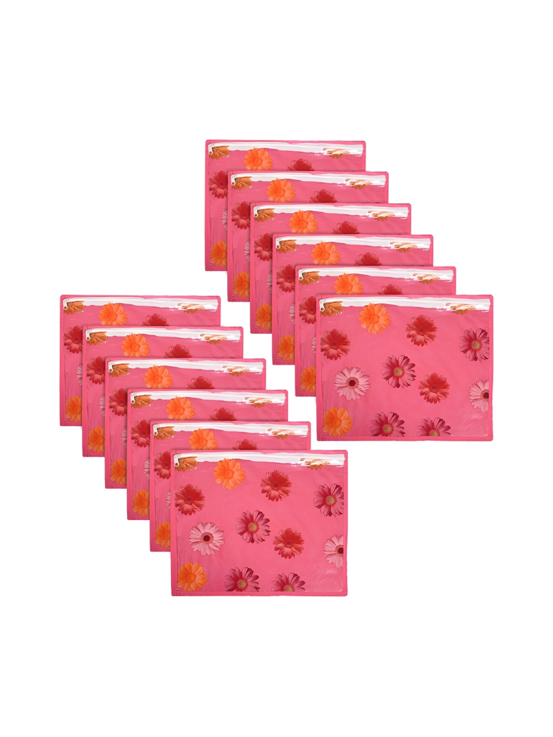 

Kuber Industries Pink 12 Pieces Printed Reusable Saree Organisers With Zip Closure