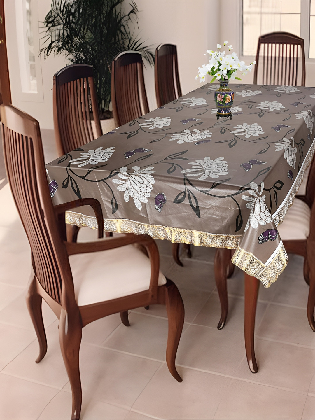 

Homerz Coffee Brown Floral 6-Seater Table Cover