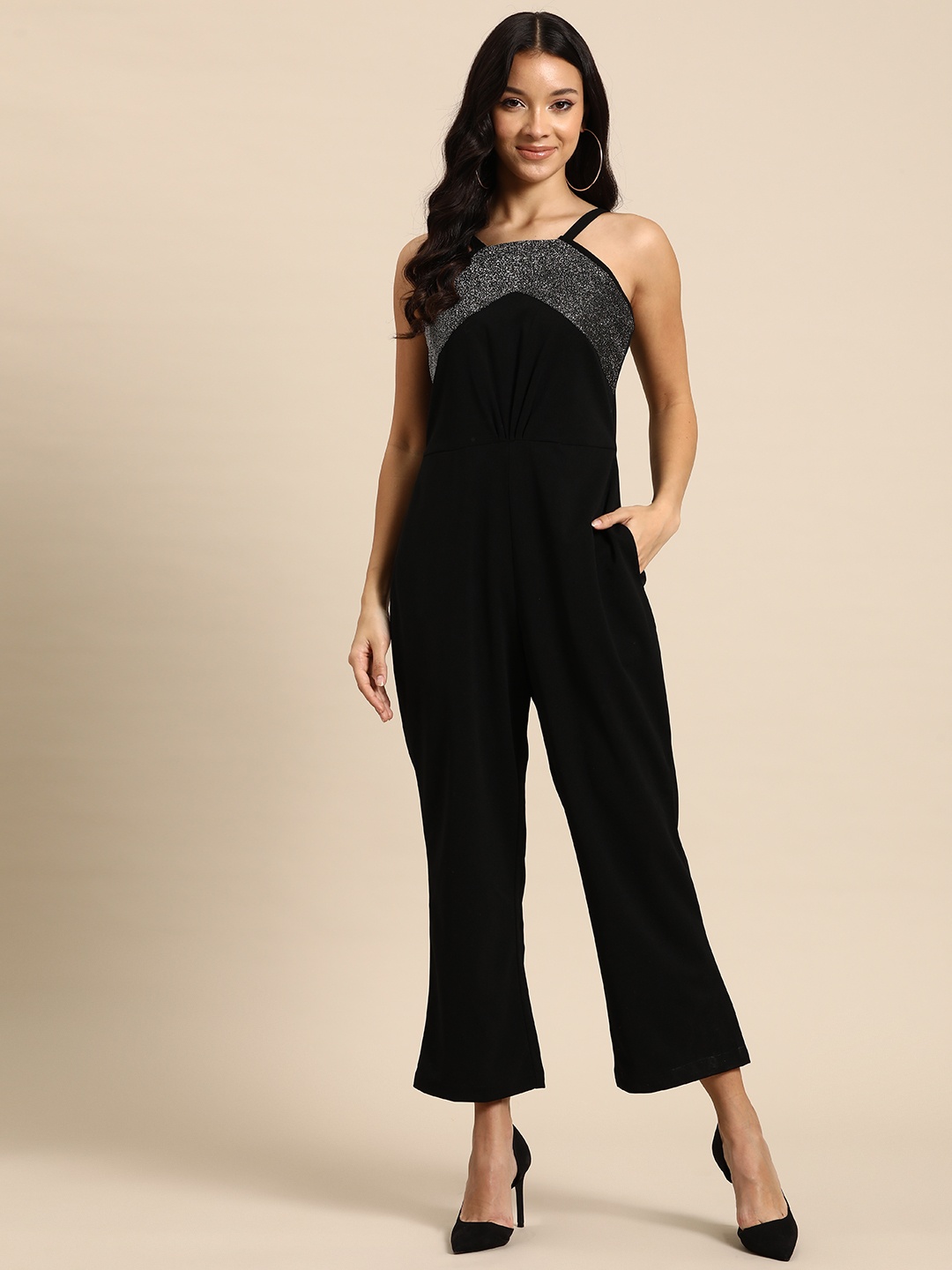 

WoowZerz Embellished Basic Jumpsuit, Black