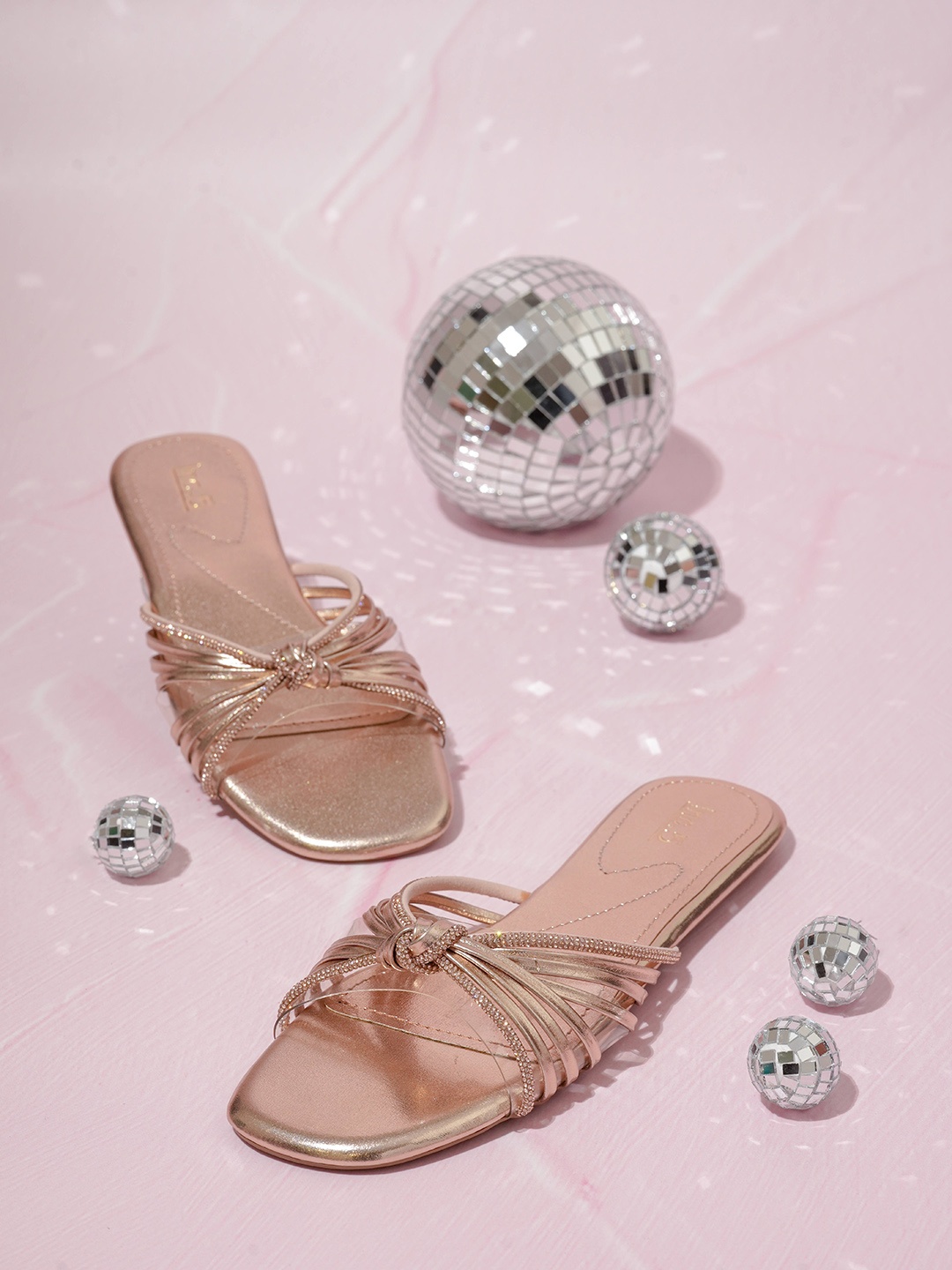 

Inc 5 Embellished Strappy Knot Detail Open Toe Flats, Rose gold