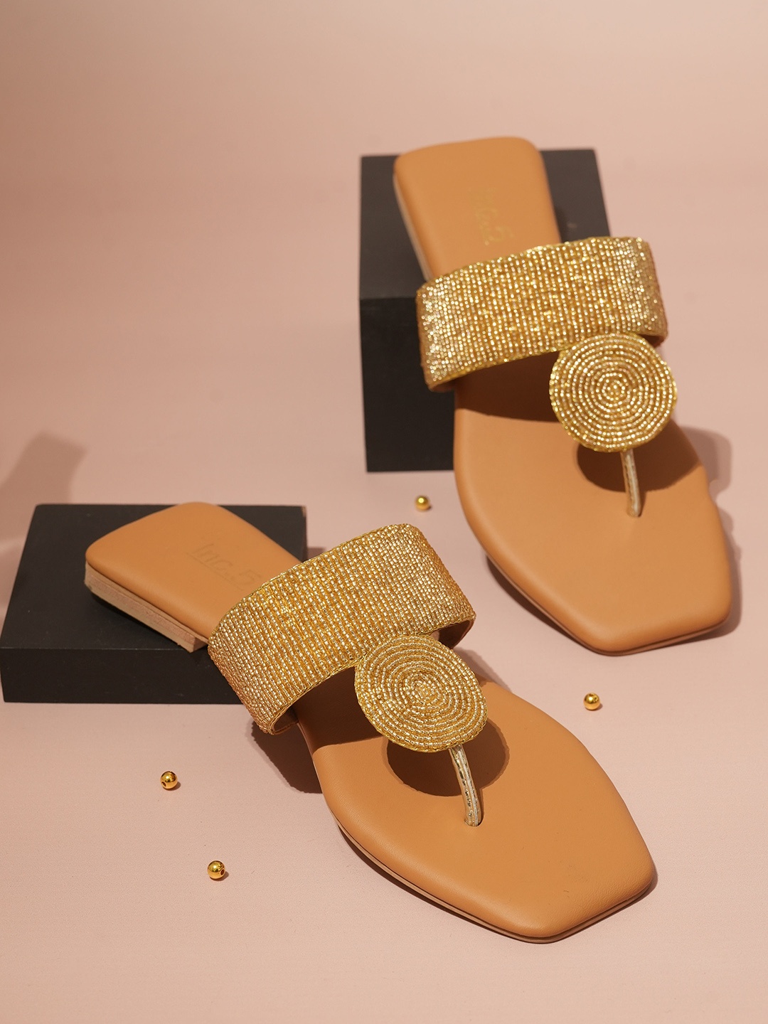 

Inc 5 Embellished Square Open Toe Flats, Gold
