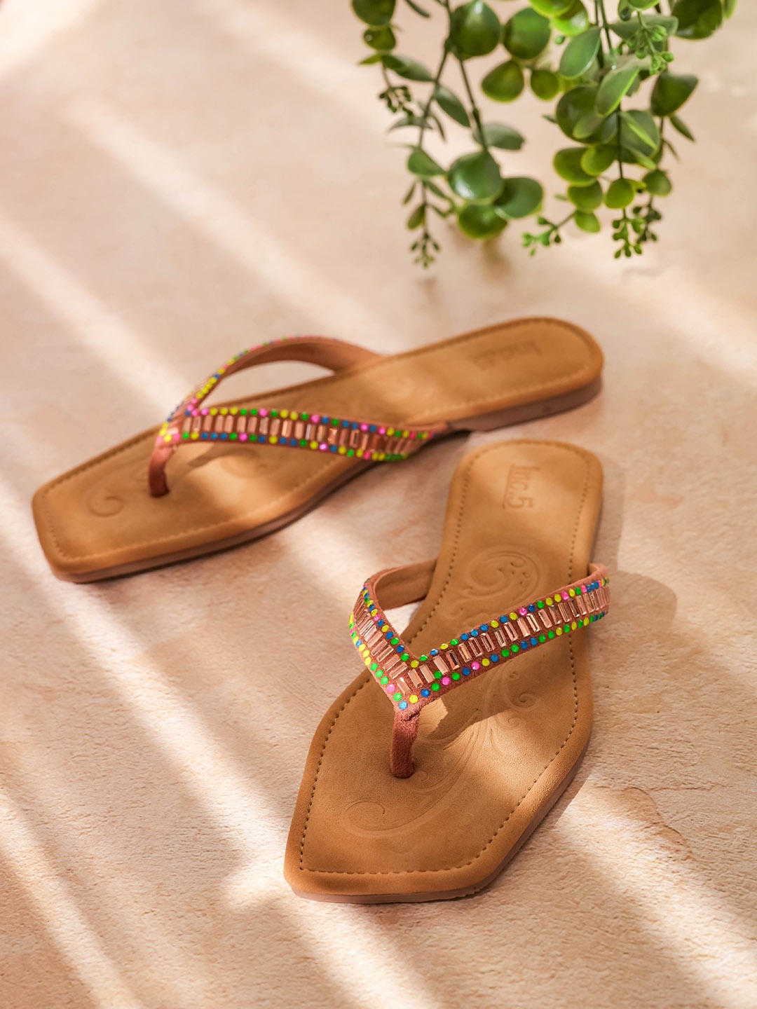 

Inc 5 Women Embellished Open Toe Flats, Rose gold