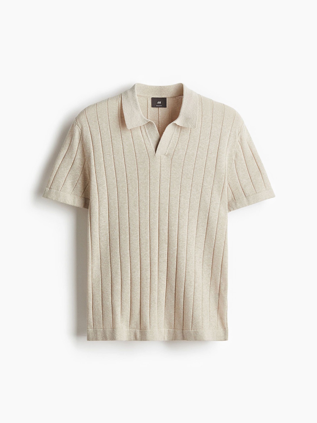 

H&M Men Regular Fit Rib-Knit Polo Shirt, Beige