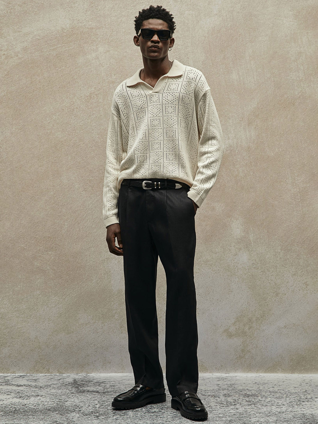 

H&M Men Relaxed Fit Linen Suit Trousers, Black