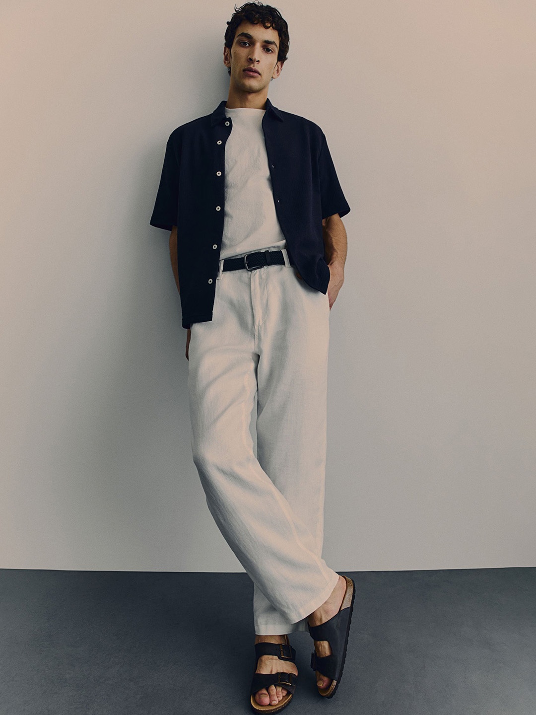 

H&M Men Relaxed Fit Linen Trousers, White