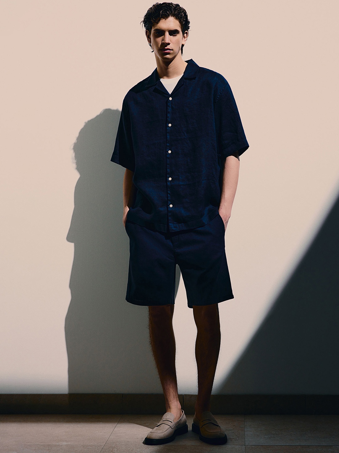 

H&M Relaxed Fit Linen Resort Shirt, Navy blue